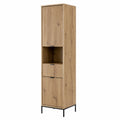 Vicco Eliza Badezimmerschrank, Eichenholz-Optik, 40x190 cm, mit Tür und Schublade, platzsparende Badlösung
