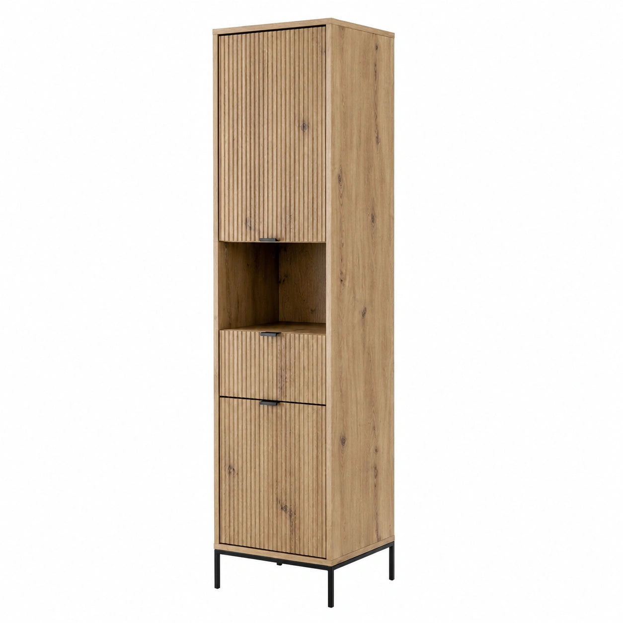 Vicco Eliza Badezimmerschrank, Eichenholz-Optik, 40x190 cm, mit Tür und Schublade, platzsparende Badlösung