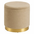 Zedelmaier Runder Samthocker mit Stauraum, Moderner Polsterhocker, Belastbar bis 150kg, Größe 37x37x41.5cm, Beige