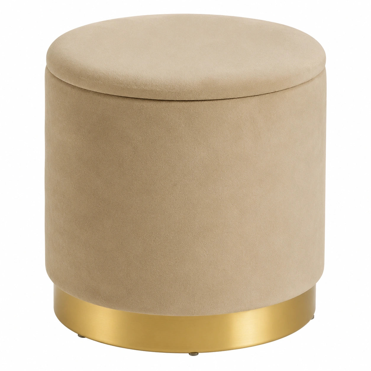 Zedelmaier Runder Samthocker mit Stauraum, Moderner Polsterhocker, Belastbar bis 150kg, Größe 37x37x41.5cm, Beige