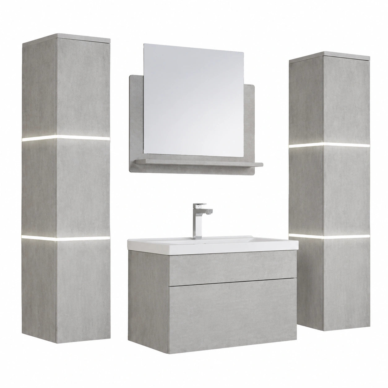 Luxuriöses Badmöbel-Set WANGEROOGE XL Grau mit Waschbecken und Zubehör, 60 cm Breite