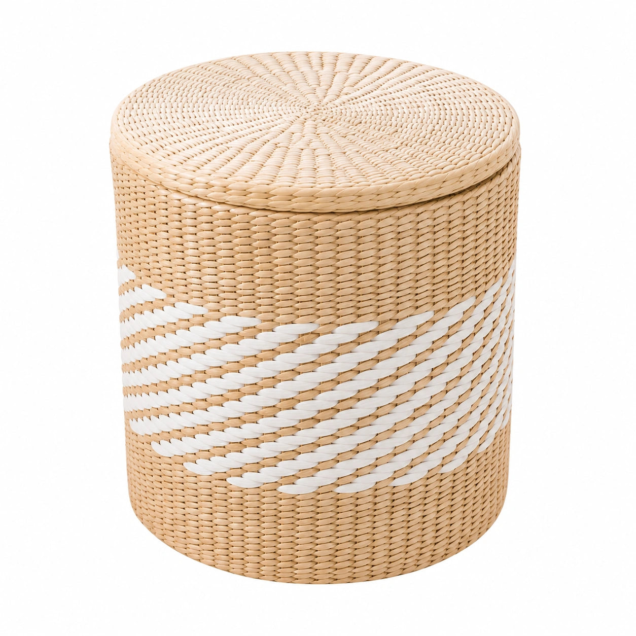 Runder Rattan-Aufbewahrungshocker, umweltfreundlich, handgefertigt, ideal für Wohnzimmer & Schminkbereich, perfektes Einweihungsgeschenk
