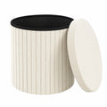 WOLTU Runder Samthocker mit Stauraum, zusammenklappbar, Ø38xH36 cm, Creme