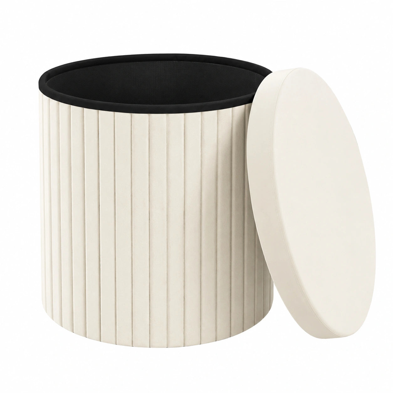 WOLTU Runder Samthocker mit Stauraum, zusammenklappbar, Ø38xH36 cm, Creme