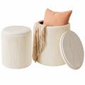 IBUYKE 2er-Set Runde Samt-Hocker mit Stauraum, moderner Schminktischhocker, gepolstert, für Wohnzimmer und Schlafzimmer, weiß