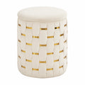 Eleganter runder Hocker mit Stauraum, weicher Schminktischsitz, moderner Pouf für Schlafzimmer und Wohnzimmer, Weiß, 33 x 43 cm