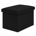 Bonlife Faltbarer Sitzhocker aus Leinen mit Stauraum, Gepolsterte Bank mit Deckel, Schwarz, 42x32x32 cm