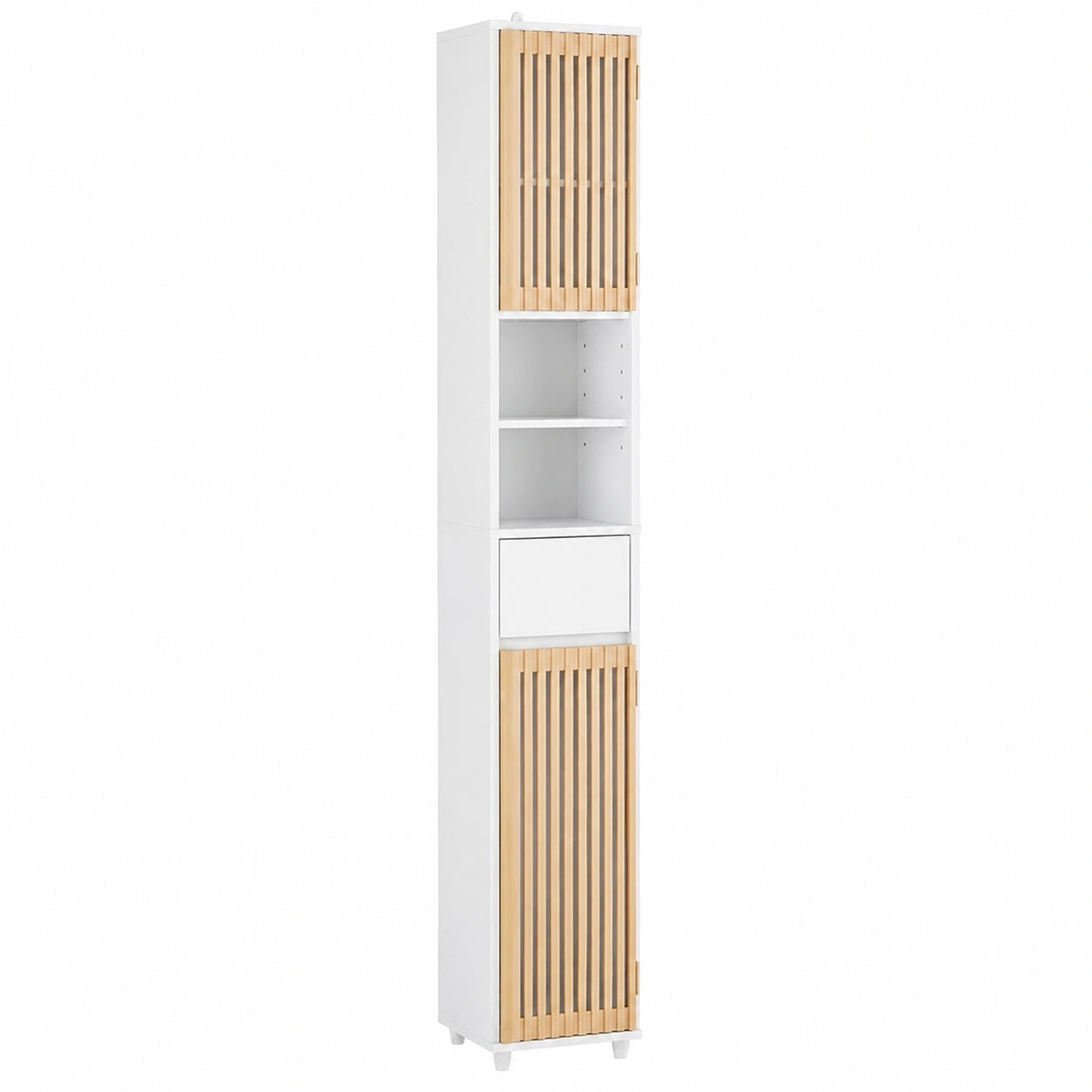 SoBuy Badezimmer Hochschrank aus Holz, 6 verstellbare Regalböden, weiß, wasserabweisend, ideal für kleine Räume, 20x20x180cm