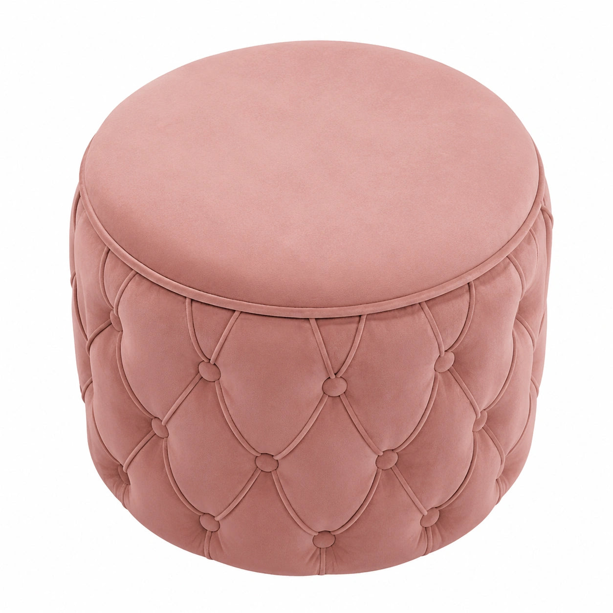Moderner Samtfußhocker mit Stauraum, rund, für Wohn- und Schlafzimmer, Premium Qualität - Rosa, 58x58x43cm