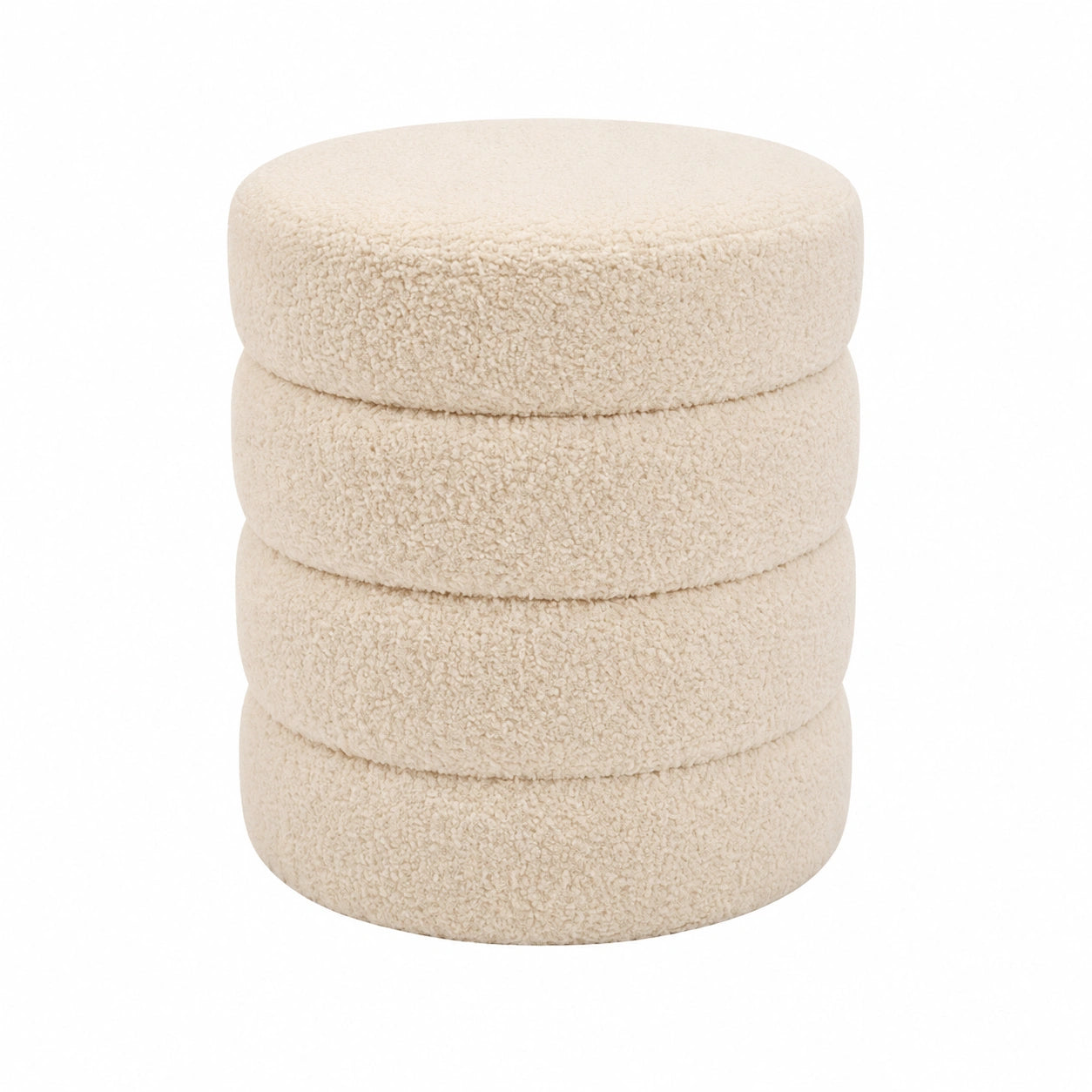 Zedelmaier Runder Teddyhocker mit integriertem Stauraum - Multifunktionaler Sitz, Schminktisch & Aufbewahrungshocker für Wohn-, Schlaf- und Kinderzimmer (Beige)