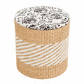 Moderner Runder Fußhocker mit Stauraum, Stoffbezug, Rattan-Design, Weiß, 29x33cm