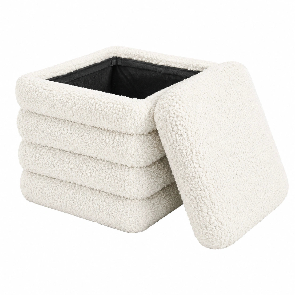 WOLTU Faltbarer Sitzhocker mit Stauraum, weiß, Teddyfleece, für Wohn- und Schlafzimmer