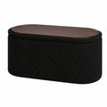 PINPLUS Gepolsterte Sitzbank mit Stauraum, Ovaler Fußhocker, Bouclé-Stoff, Schwarz, 76x38x38 cm, Ideal für Schlaf- und Wohnzimmer