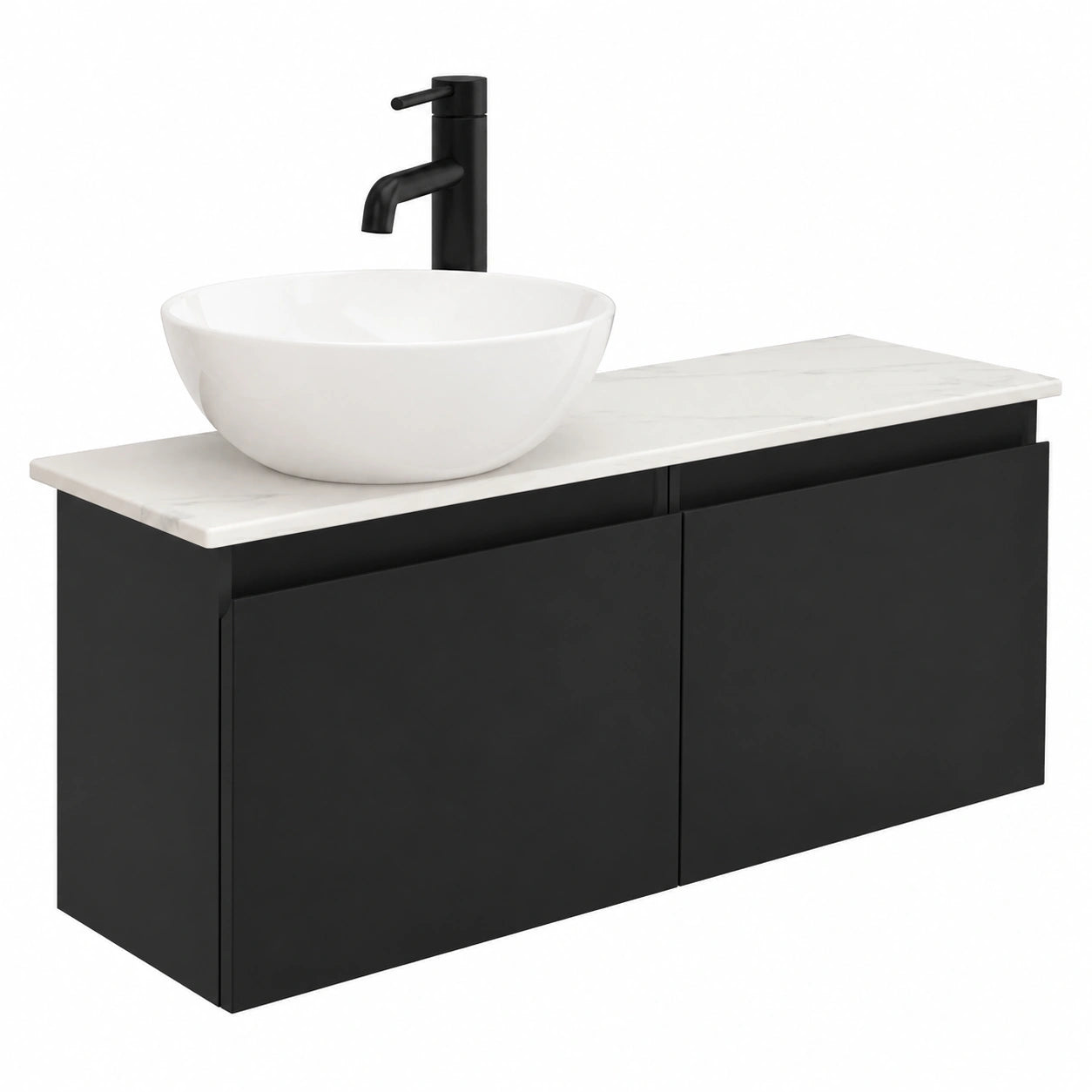 Rundes Keramik-Waschbecken mit Unterschrank, Komplettset Schwarz für Bad und Gäste-WC