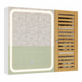 Beleuchteter Badezimmerspiegel-Schrank mit Bambustüren, 6 Fächer, 4 verstellbare Ablagen, 80x60x16cm