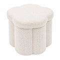 PINPLUS Faltbarer Sitzhocker mit Stauraum, Blumenform aus Bouclé-Stoff, Weiß, 32x32x32cm, ideal für Schminktisch, Schlafzimmer und Wohnzimmer