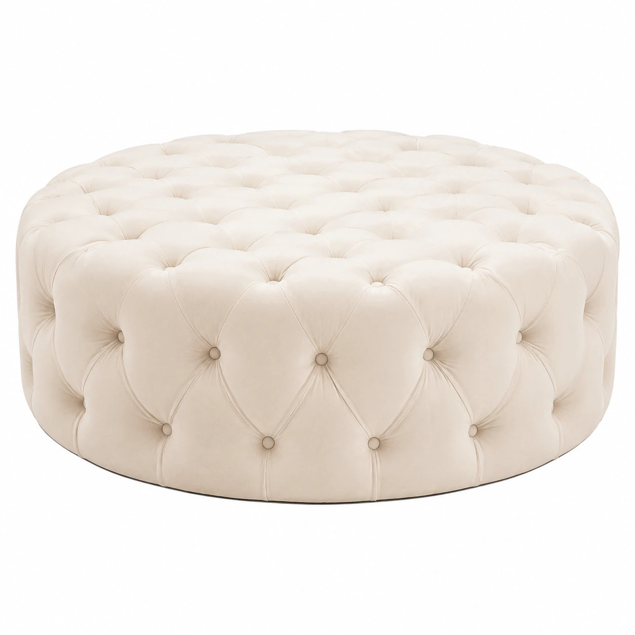 Eleganter Samthocker mit Stauraumfunktion - Rund, Beige 60x60x40 cm