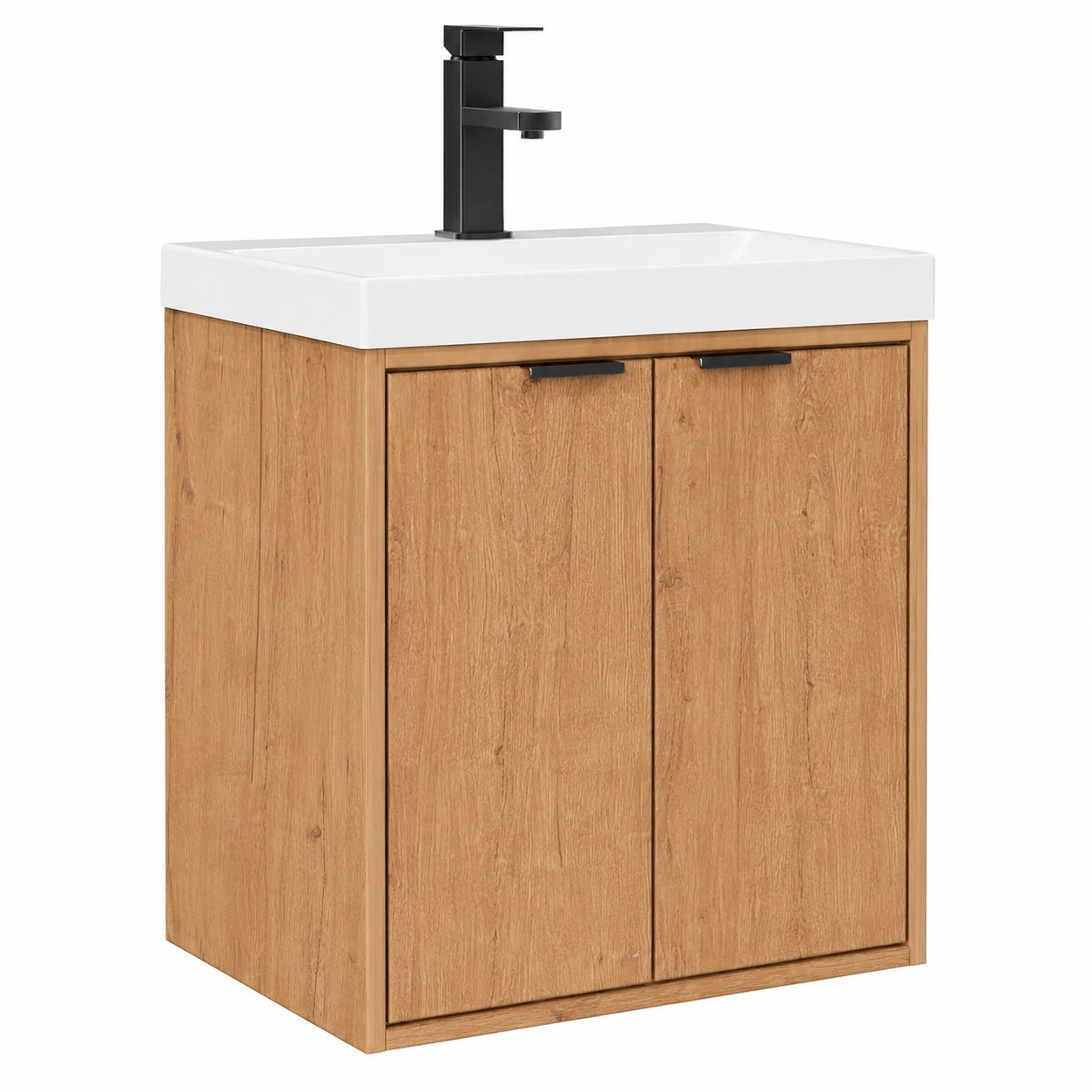 Hängender Waschtisch mit Unterschrank 49cm, Kompakter Waschplatz für Gäste-WC, Inkl. Waschbecken und Armatur, Viel Stauraum in Badmöbel Set, Natur