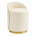 Drehbarer Schminkhocker mit Lederbezug und Holzrahmen, Beige
