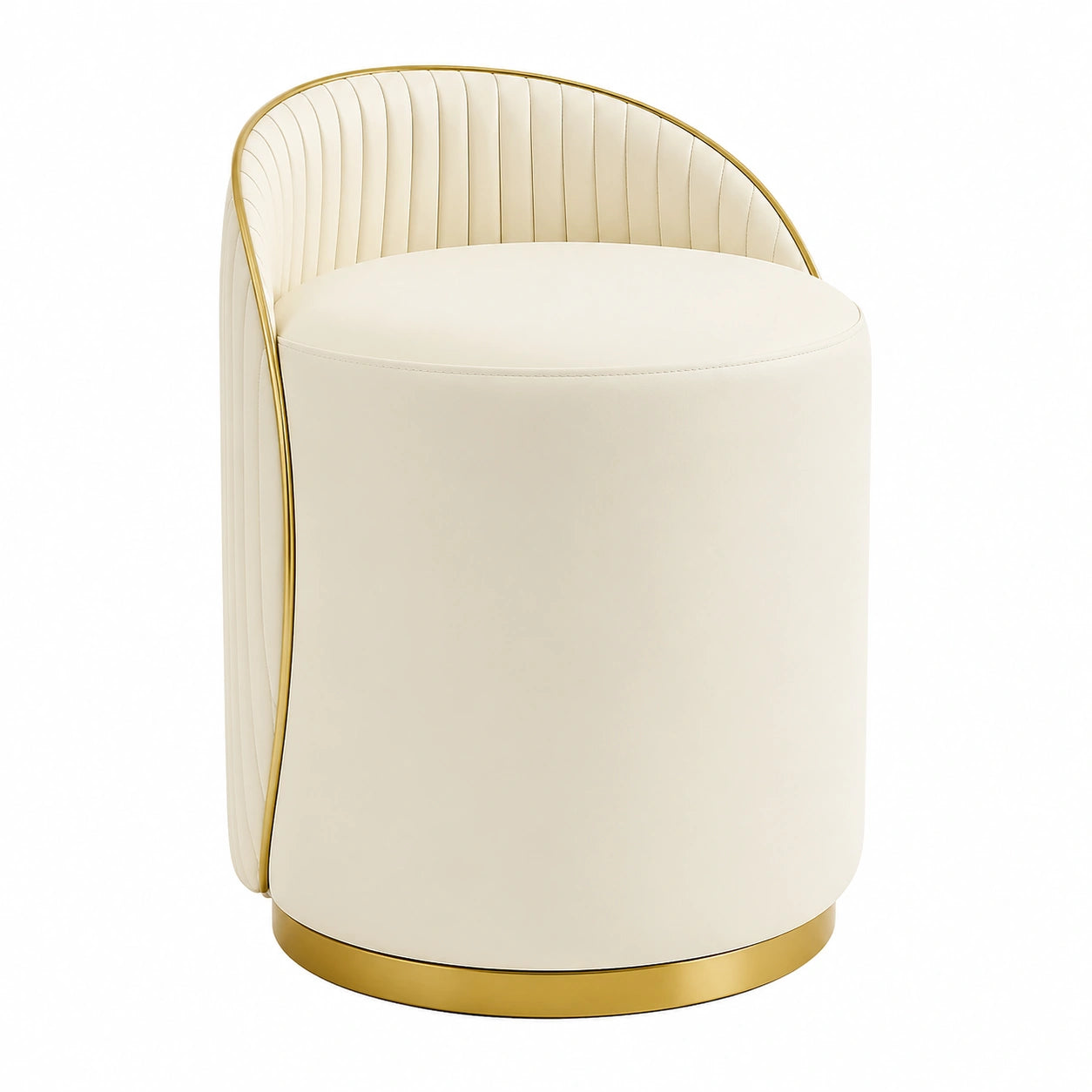 Drehbarer Schminkhocker mit Lederbezug und Holzrahmen, Beige