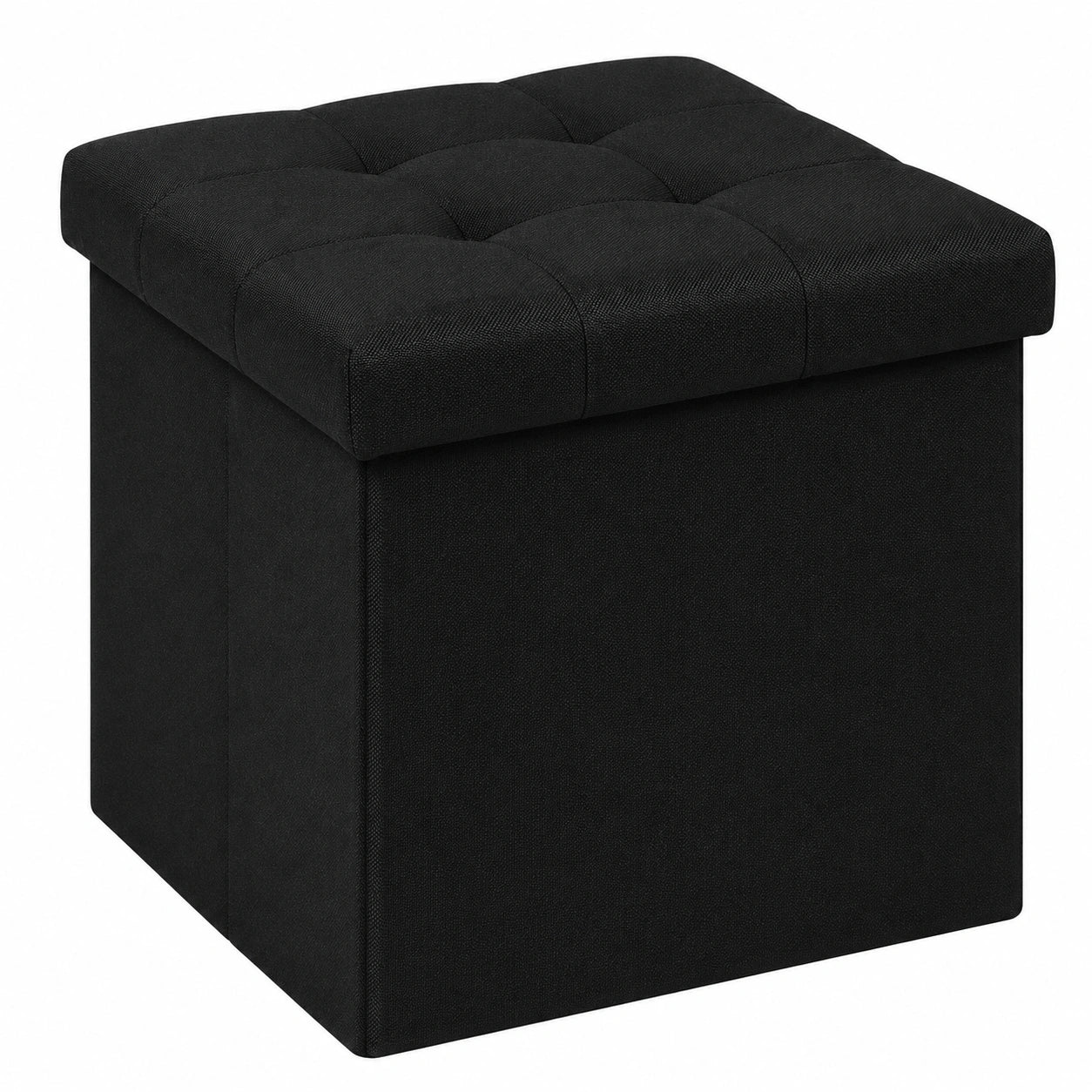 Faltbare Bonlife Sitzhocker mit Stauraum, Quadratische Aufbewahrungsbox für Wohnzimmer und Schlafzimmer, Schwarz, 32x32x32 cm