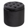 Eleganter Barock Hocker in Schwarz, Samt, mit Stauraum - 50cm