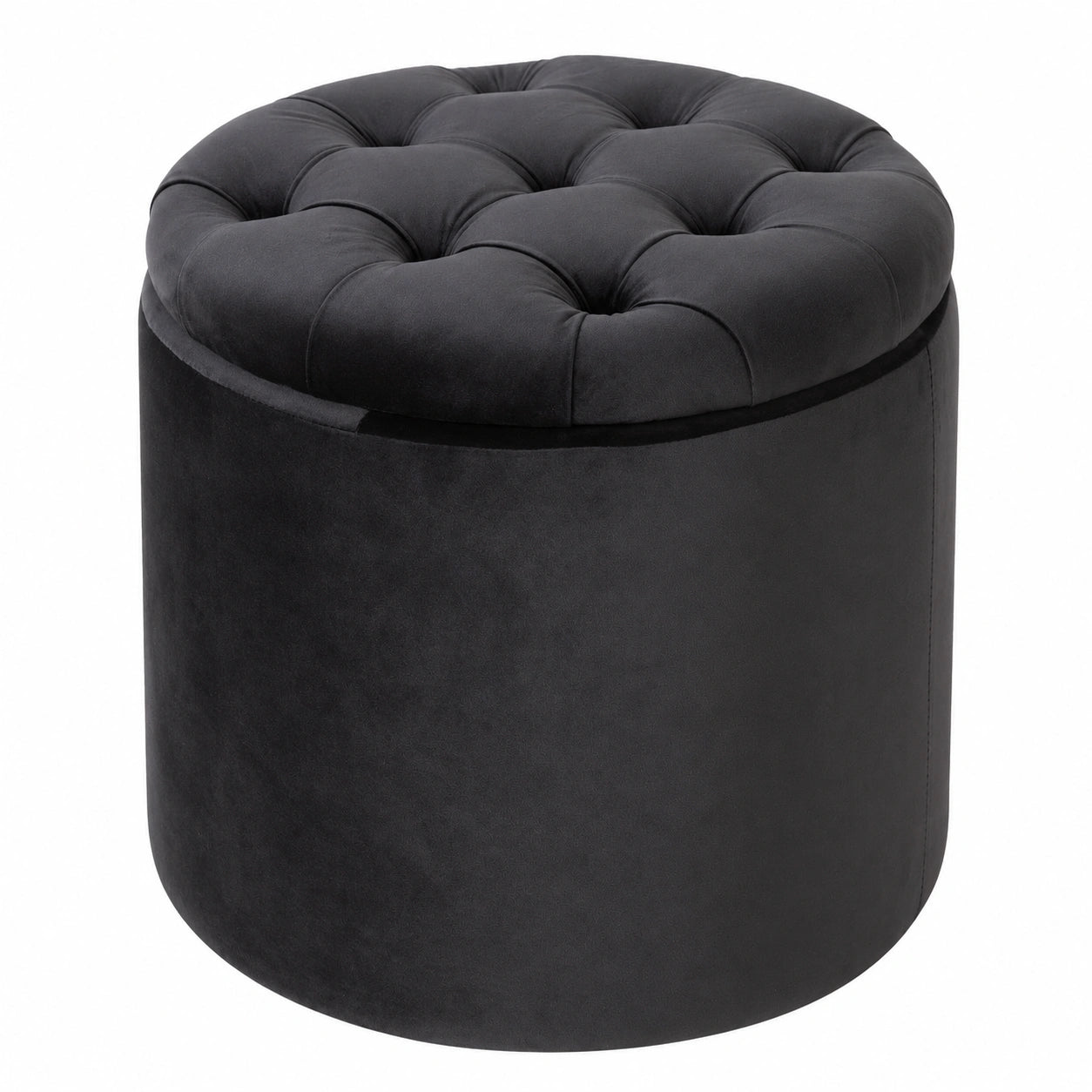 Eleganter Barock Hocker in Schwarz, Samt, mit Stauraum - 50cm