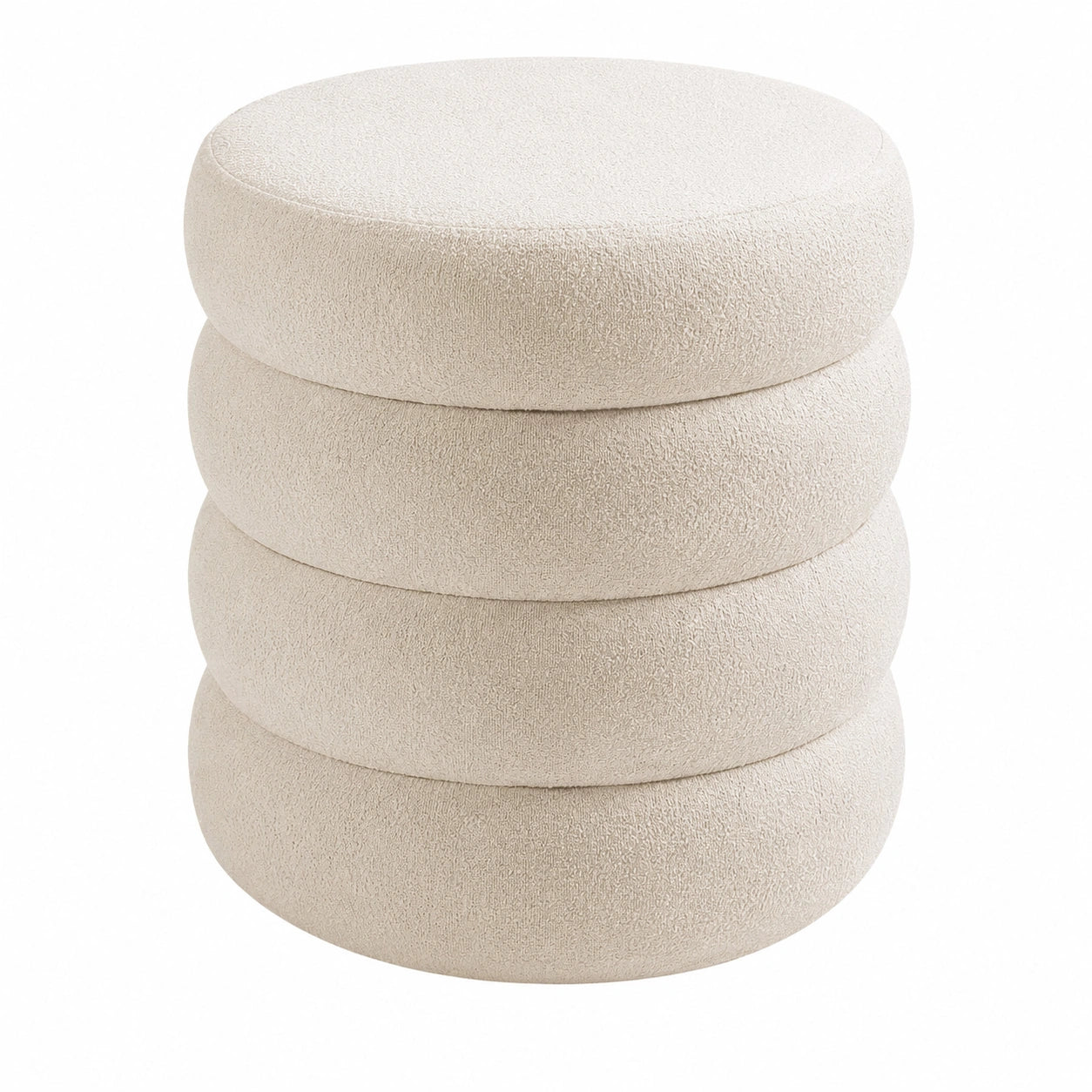 Runder Blumtal Sitzhocker mit Stauraum, Bouclé-Bezug, 42 x 42 x 47 cm, Creme