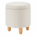 Skandinavischer Hocker UPENDO aus Bouclé-Stoff, 37x37x43 cm, Weiß, mit praktischem Stauraum