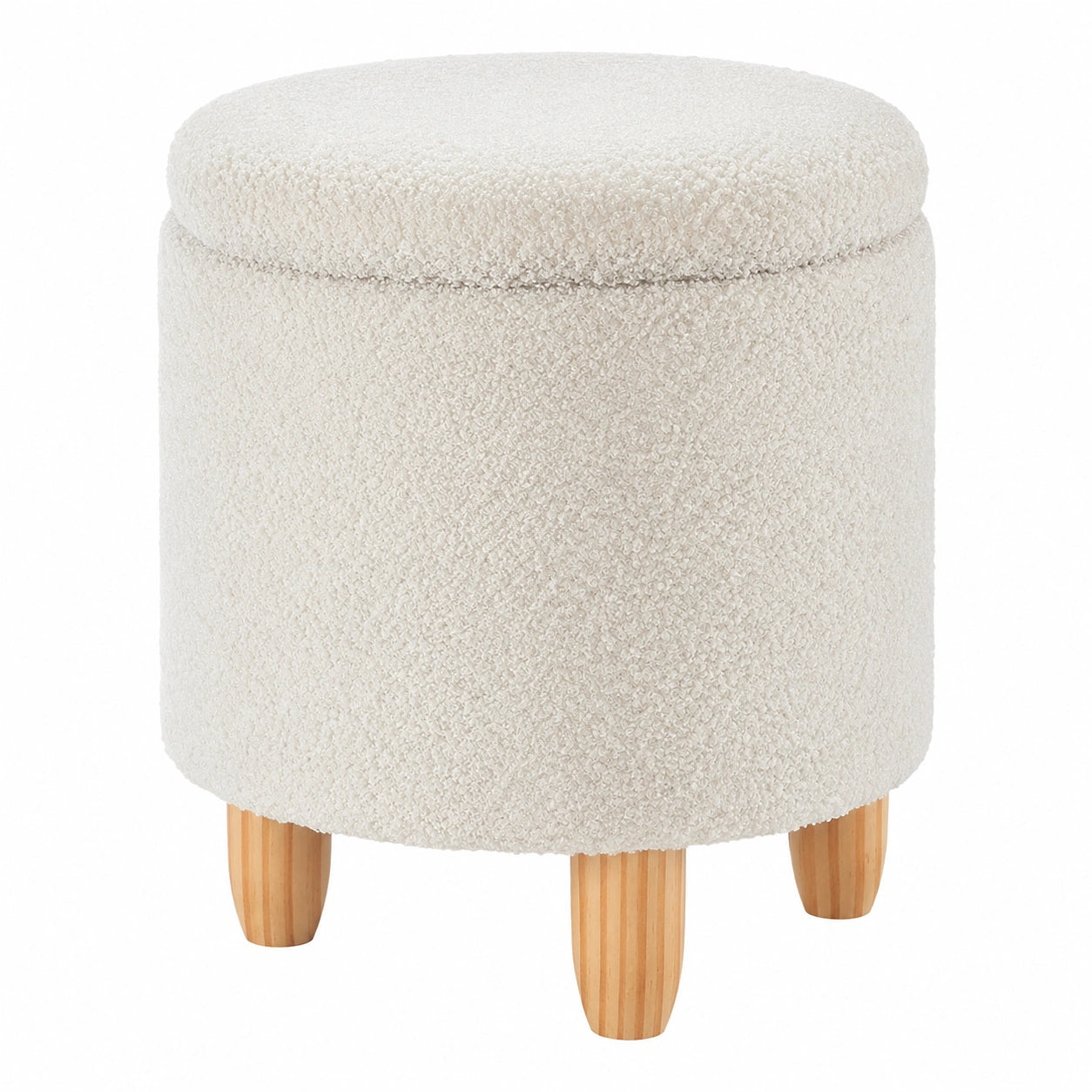 Skandinavischer Hocker UPENDO aus Bouclé-Stoff, 37x37x43 cm, Weiß, mit praktischem Stauraum