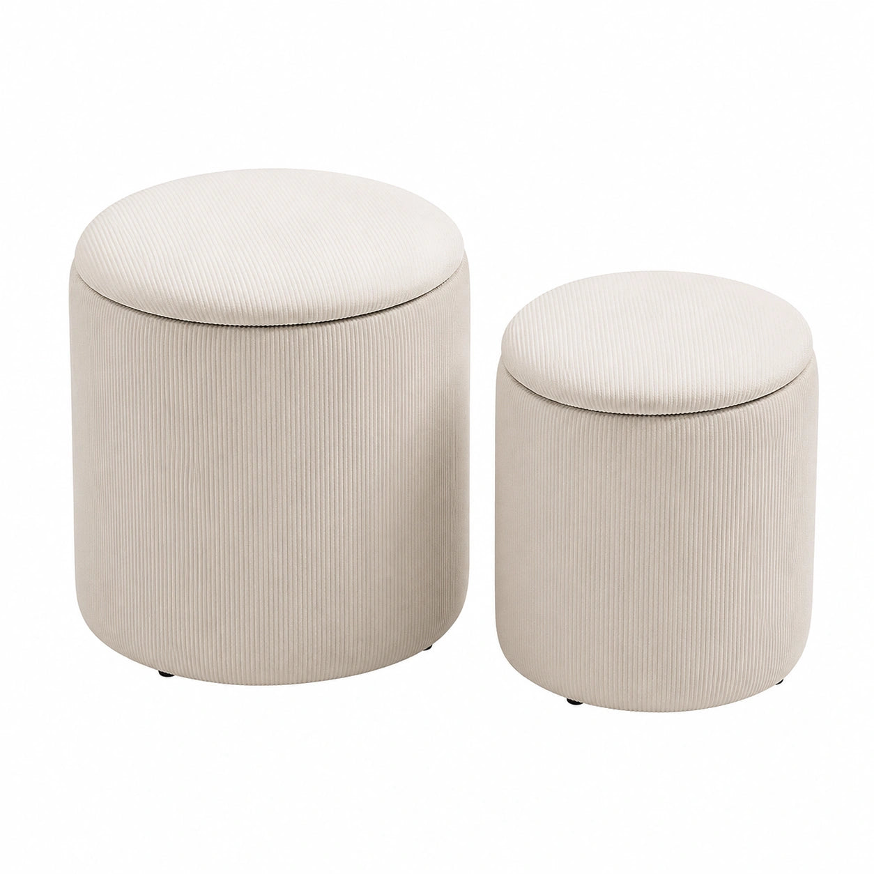 HOMCOM Runde Hocker mit Stauraum, Abnehmbarer Deckel, Cordoptik, Cremeweiß, 2er Set