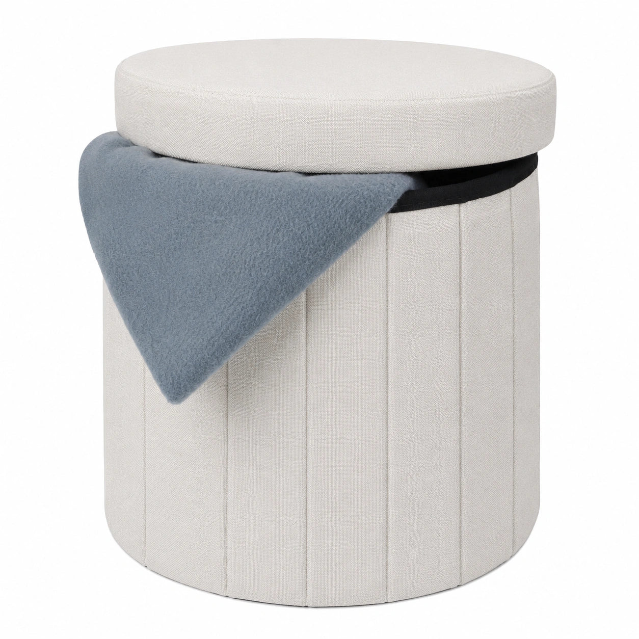 Runder Sitzhocker mit Stauraum und Klappfunktion, creme, Größe M